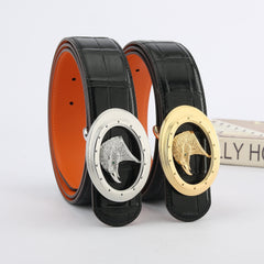 Cowhide Stainless Steel Eagle Head Buckle Crocodile Pattern Leather Belt