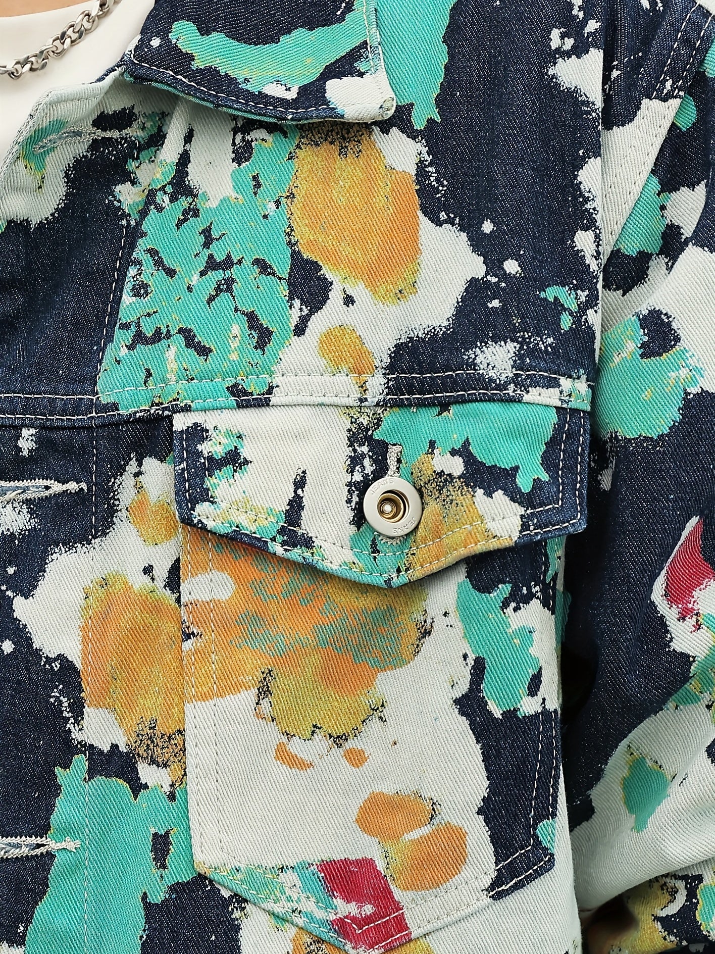 Men's Tie Dye Denim Jacket Street Style Button Up Jacket