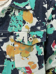 Men's Tie Dye Denim Jacket Street Style Button Up Jacket
