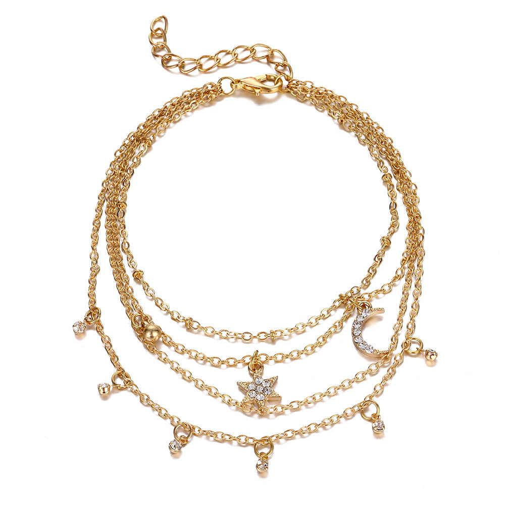 Moon & Star Chain Anklet Dainty Foot Jewelry 1 Pc