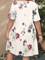  Floral Print Lace Sleeve V Neck Dress