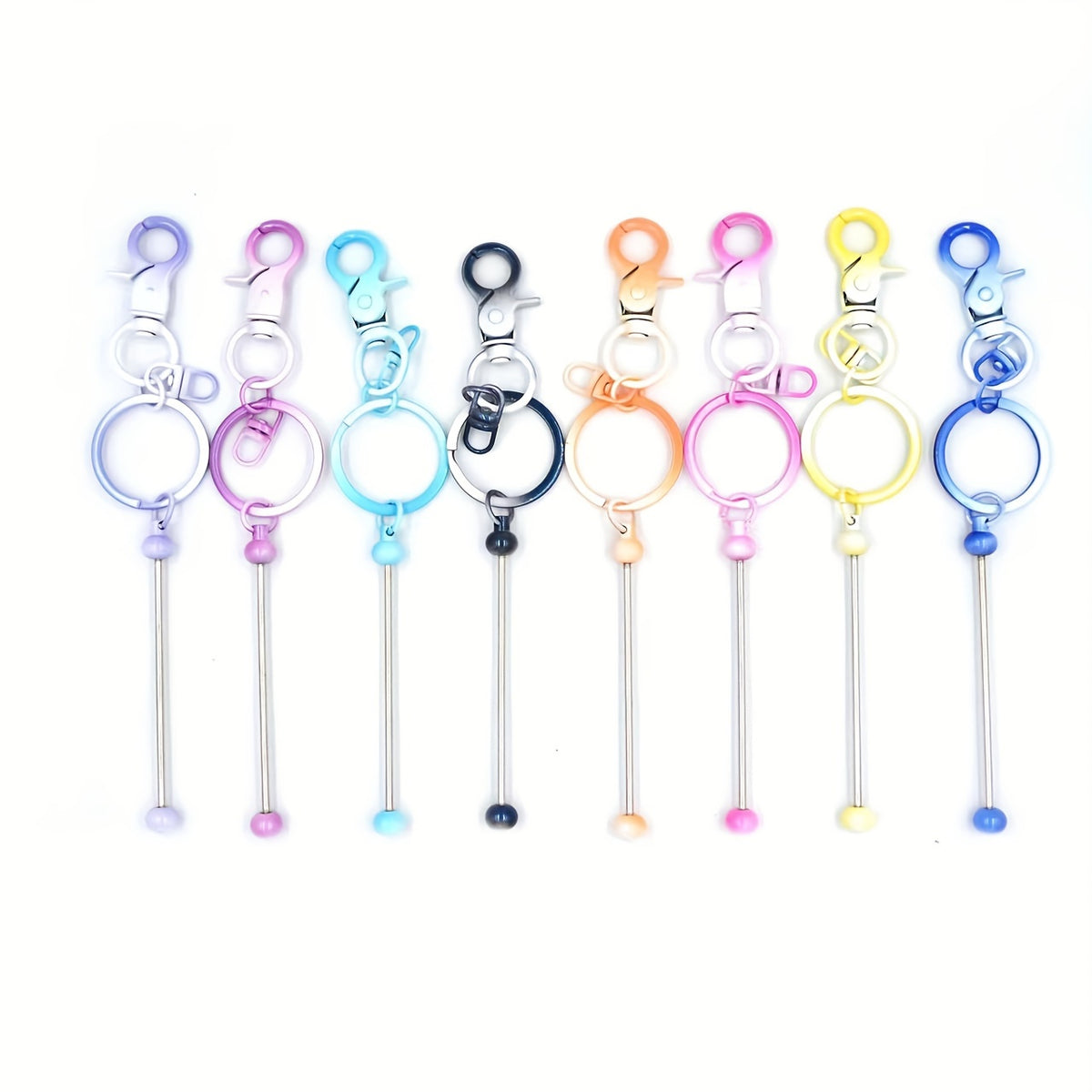 8pcs Gradient Metal DIY Bead Keychains Keyring Bag Car Key Pendant