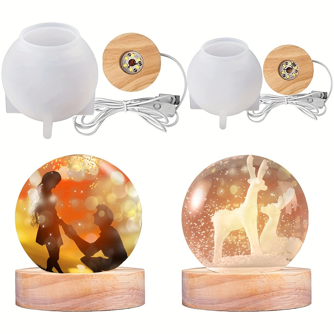 Large Sphere Light Resin Molds with Wooden Base