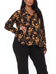  Baroque Print Long Sleeve Button Up Collar Shirt