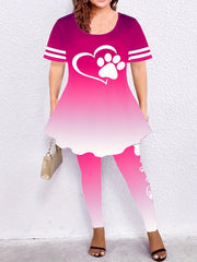  Paw Heart Print Top & Leggings Outfit Set for Women