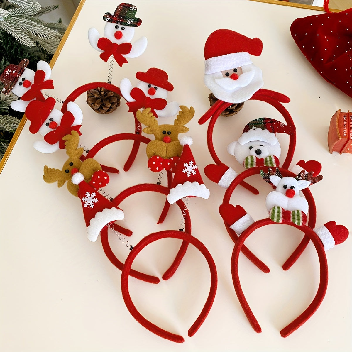 10pcs Christmas Headbands Set for Women with Bows & Cartoon Decor