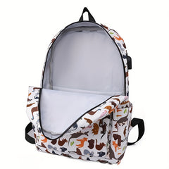 Cartoon Print Backpack Zipper Rucksack School Bag