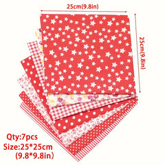 7pcs Red Floral Fabric Quilted Small Patchwork Fabric DIY Crafts 24x24