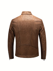 Men's Warm Fleece PU Jacket Casual Leather Coat