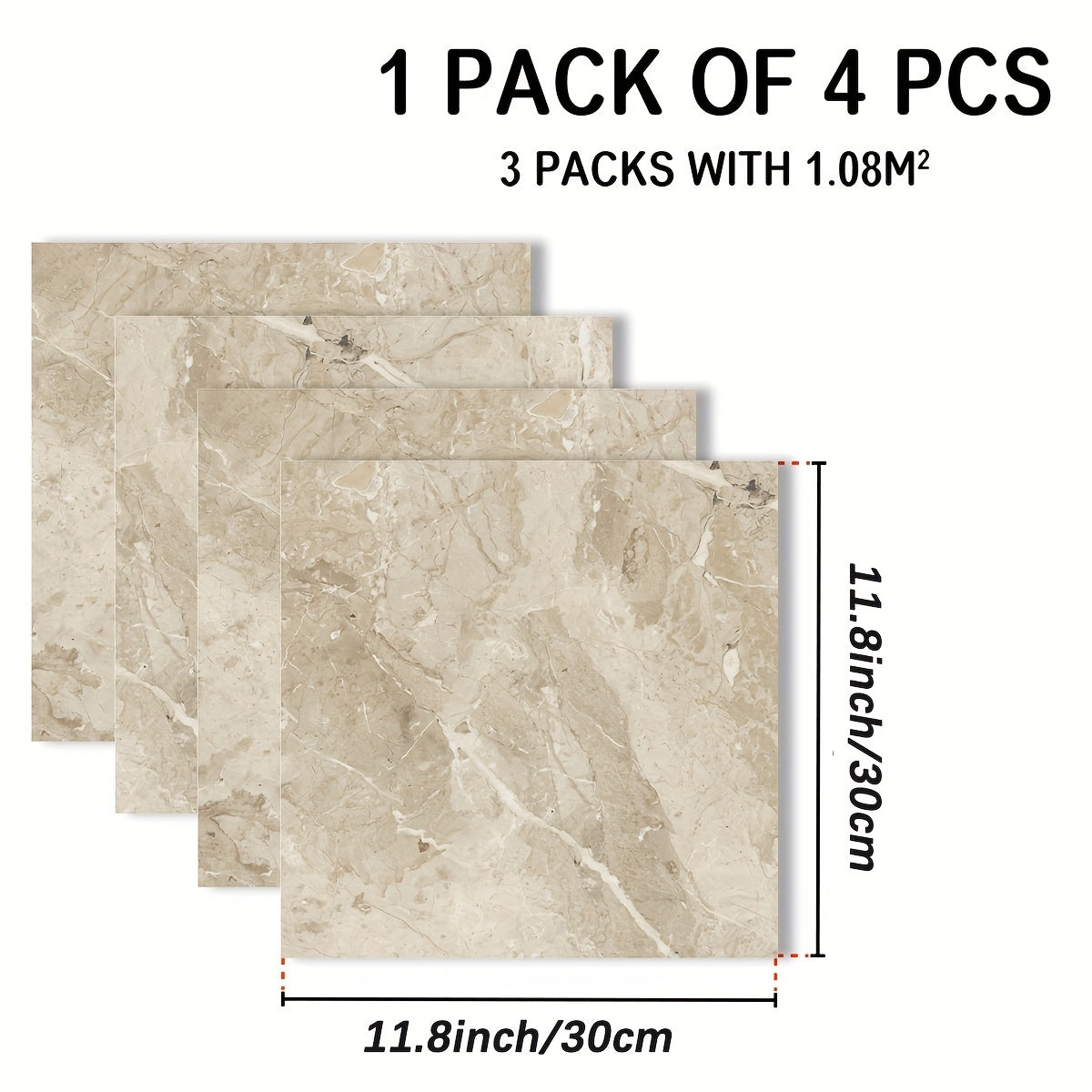 4pcs Marble Pattern Floor Stickers Non Slip Waterproof Tile