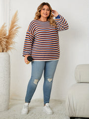  Casual Stripe Print Round Neck Jumper