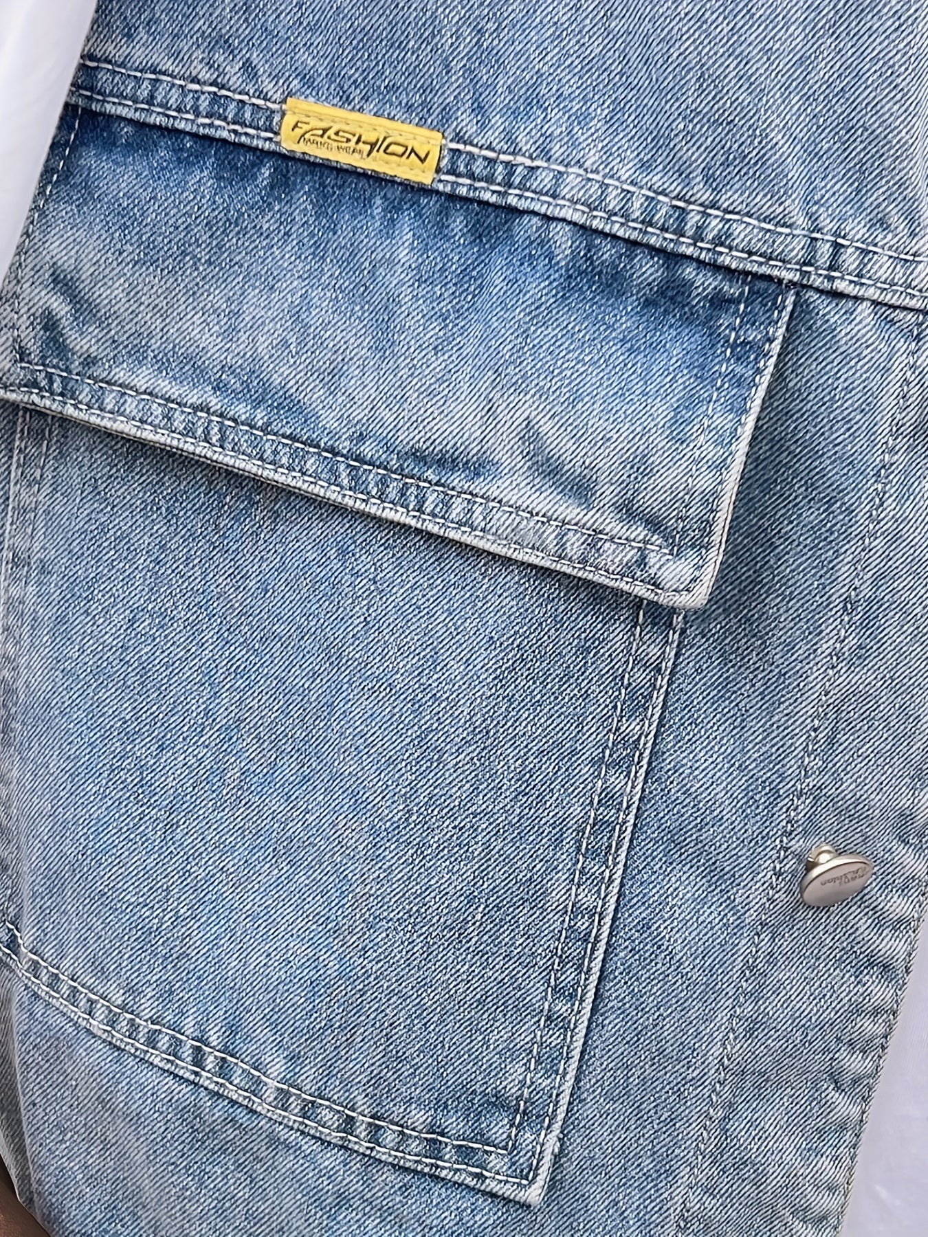  Cross Print Denim Jacket Vest