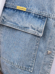  Cross Print Denim Jacket Vest