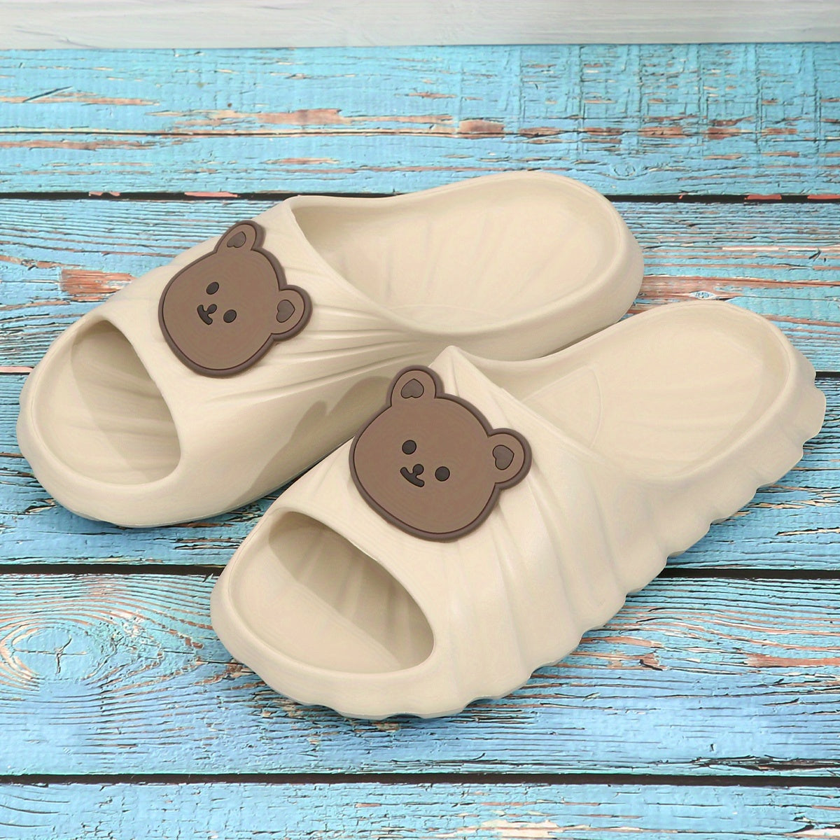 Women's Bear Decor Slides Summer Shower Shoes