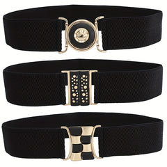 Geometric Buckle Girdle Elastic Wide Waistband for Women