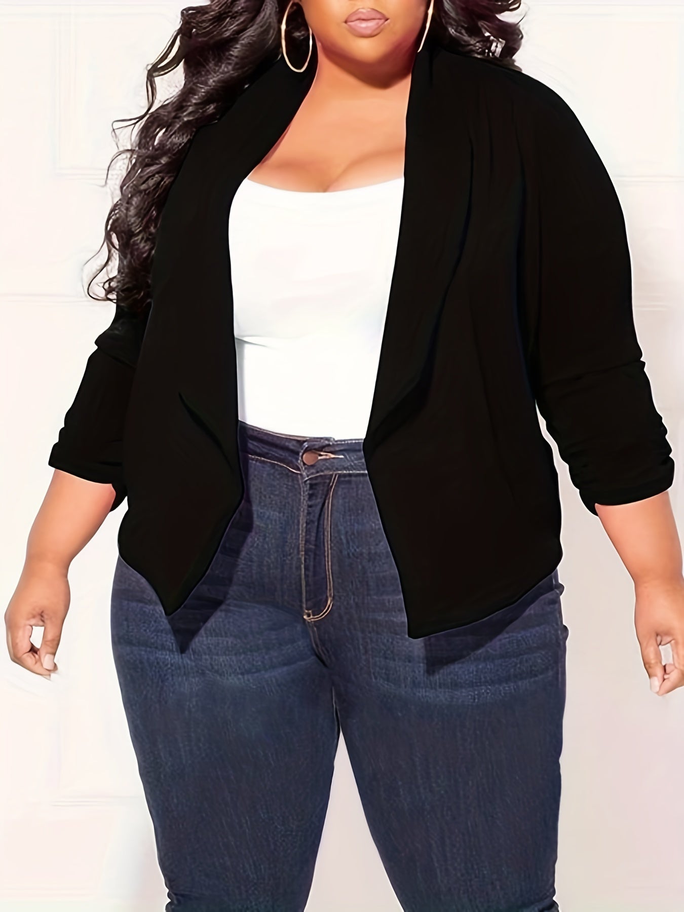  Casual Blazer Solid Long Sleeve Lapel Collar Stretch Blazer