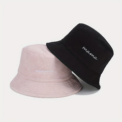 Mama Embroidery Bucket Hat Warm Plush Basin Casual Fisherman Cap