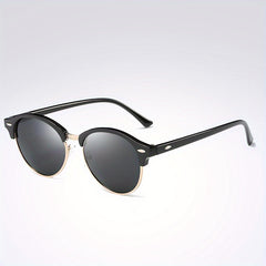 Half Frame Round Polarized Sunglasses Vintage Driving Semi Rimless Eyewear