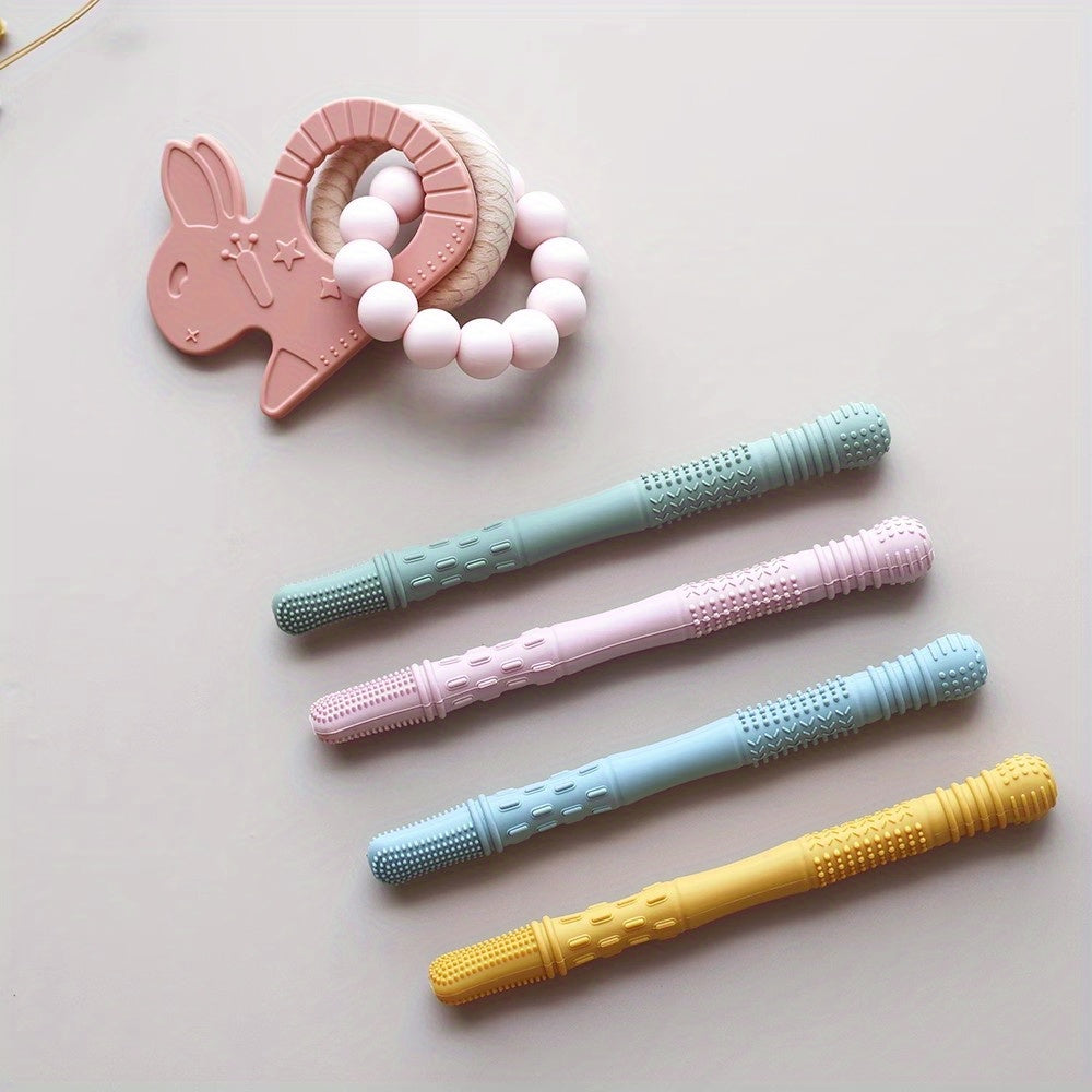 4 Pack Hollow Teether Tube Chew Straws Silicone Teething Toys Mint Green