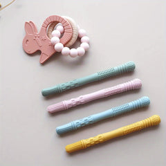 4 Pack Hollow Teether Tube Chew Straws Silicone Teething Toys Mint Green