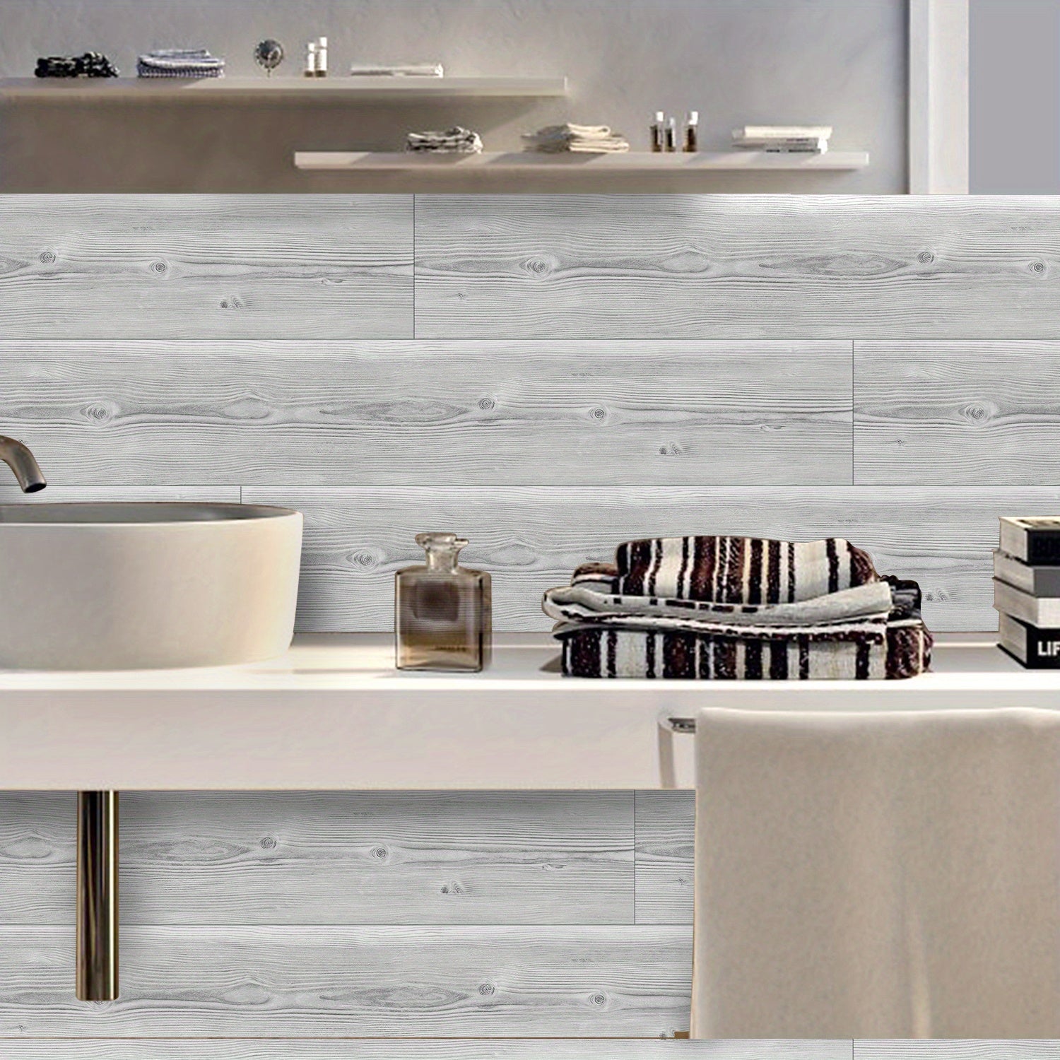 10pcs Grey Wooden Floor Tiles Waterproof for Bathrooms & Kitchens