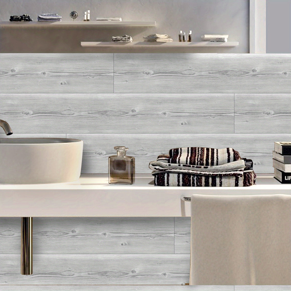 10pcs Grey Wooden Floor Tiles Waterproof for Bathrooms & Kitchens