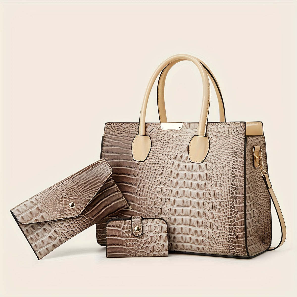 3 Piece Crocodile Pattern Tote Bag Set for Women