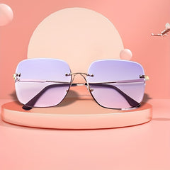 Square Rimless Sunglasses Ombre Metal UV400 Sun Shades