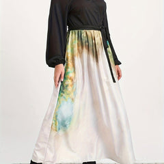  Colorblock Floral Print V Neck Maxi Dress