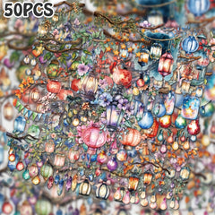 50pcs Cartoon Doodle Stickers Waterproof Self Adhesive Floral Sticker