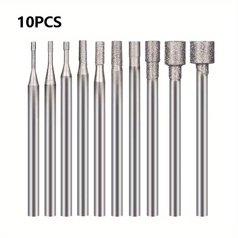 10pcs Mini Cup Diamond Grinding Head Burrs for Rotary Tools 2.35 MM Mandrel
