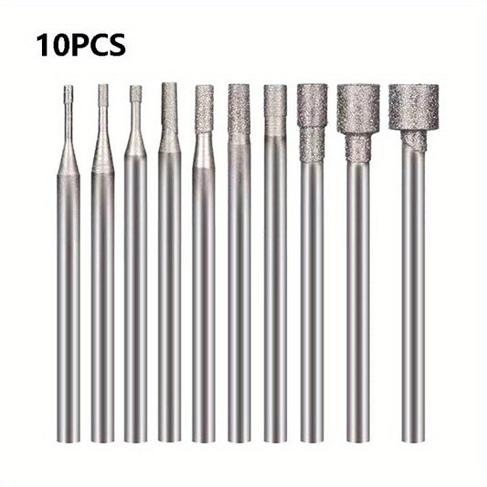 10pcs Mini Cup Diamond Grinding Head Burrs for Rotary Tools 2.35 MM Mandrel
