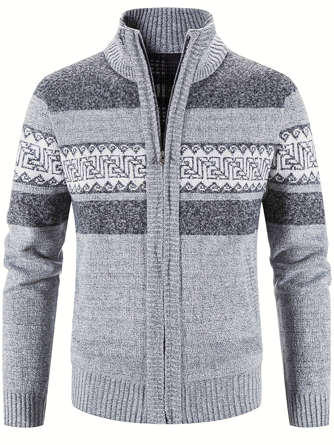 Geometric Pattern Stand Collar Cardigan Men's Zip Up Jacket