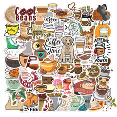 50 Cute Coffee Stickers Waterproof & Self Adhesive