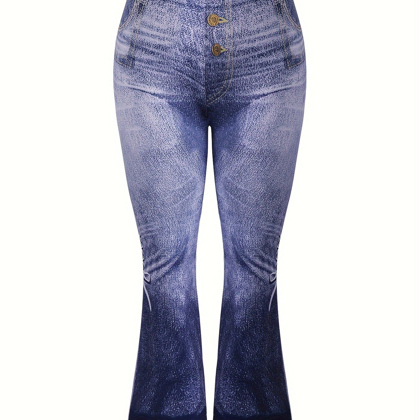  Denim Print High Rise Flare Leg Pants