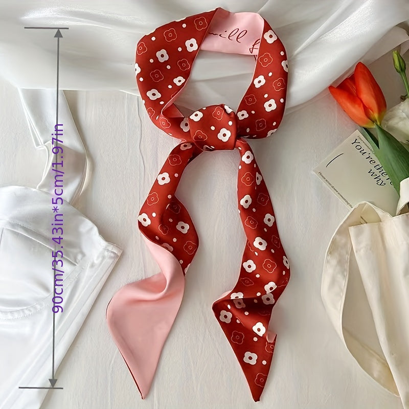 Heart Print Scarves Headband Flower Pattern Ribbon Hair Scarf