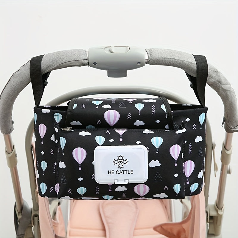 Universal Baby Stroller Storage Bag with Wipes Clip & Reversible Pouch