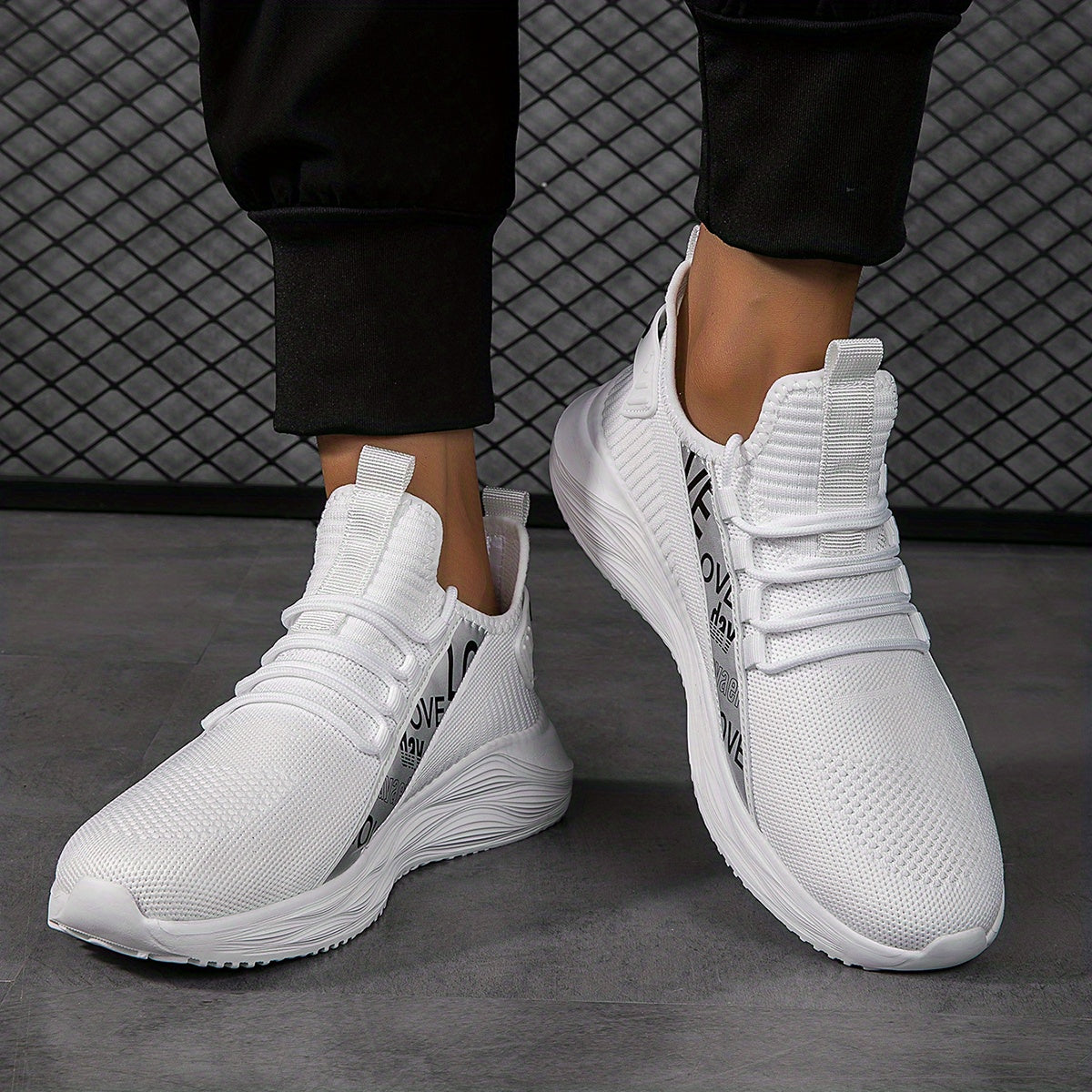 Men's Slip-On Sneakers with Shoelaces Breathable Mesh Athletic Shoes