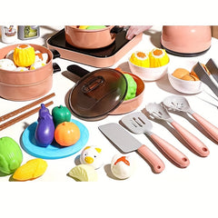 Colorful Kids' Play Kitchen Set with Utensils, Pots, Pans, and Microwave