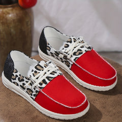 Leopard Print Sneakers Lace Up Canvas Shoes Lightweight Low Top