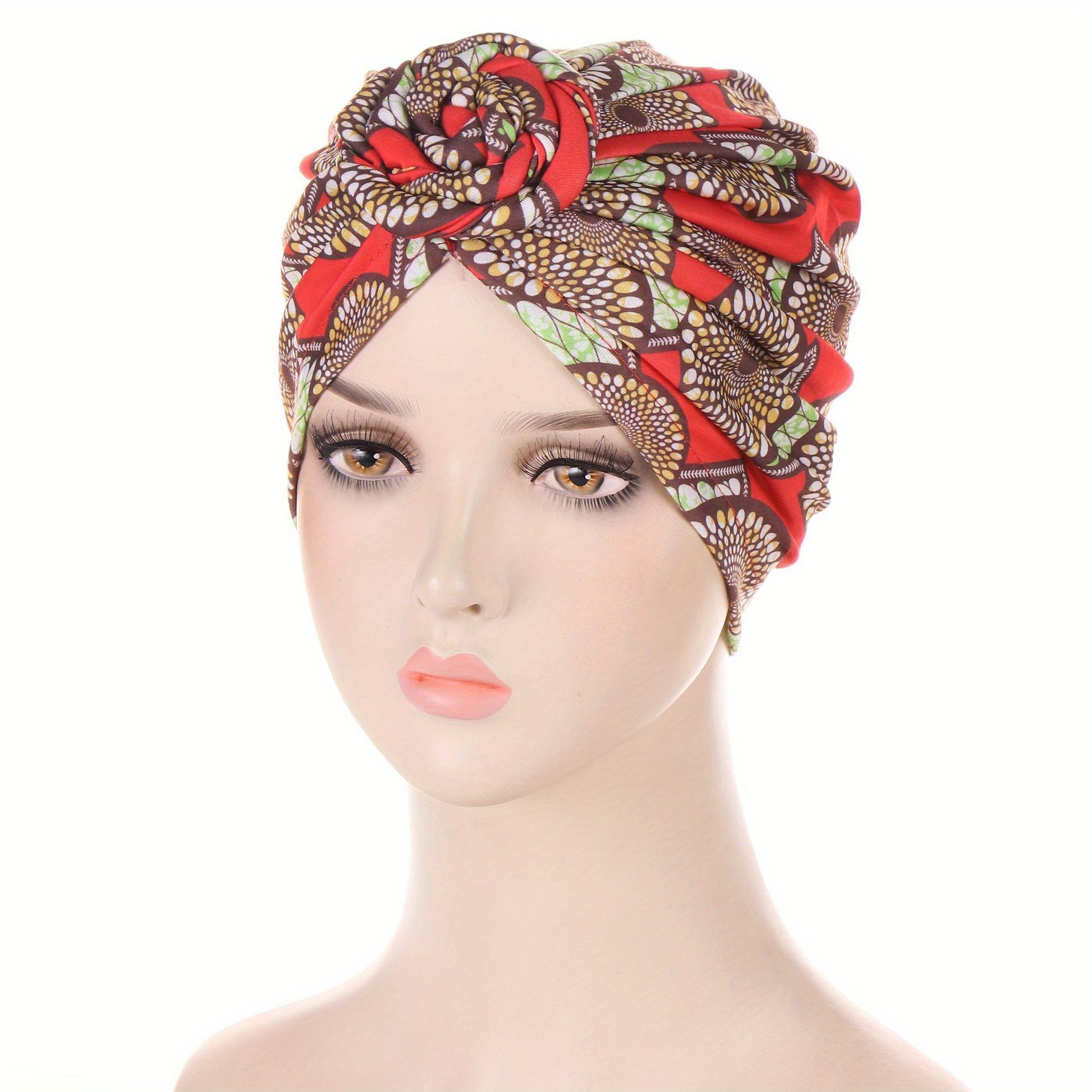 Boho Floral Print Turban Cap Elastic Vintage Head Wraps Lightweight Beanie