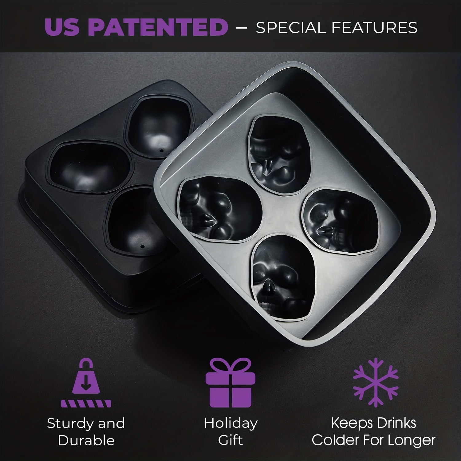 Skull Ice Cube Mold Tray for Whiskey Drinkers Bartenders