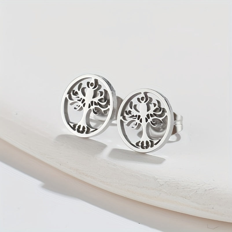 Men's Stainless Steel Ancient Silvery Tree Earrings