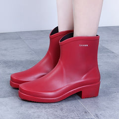 Chunky Heeled Rain Boots Women's Waterproof High Boots