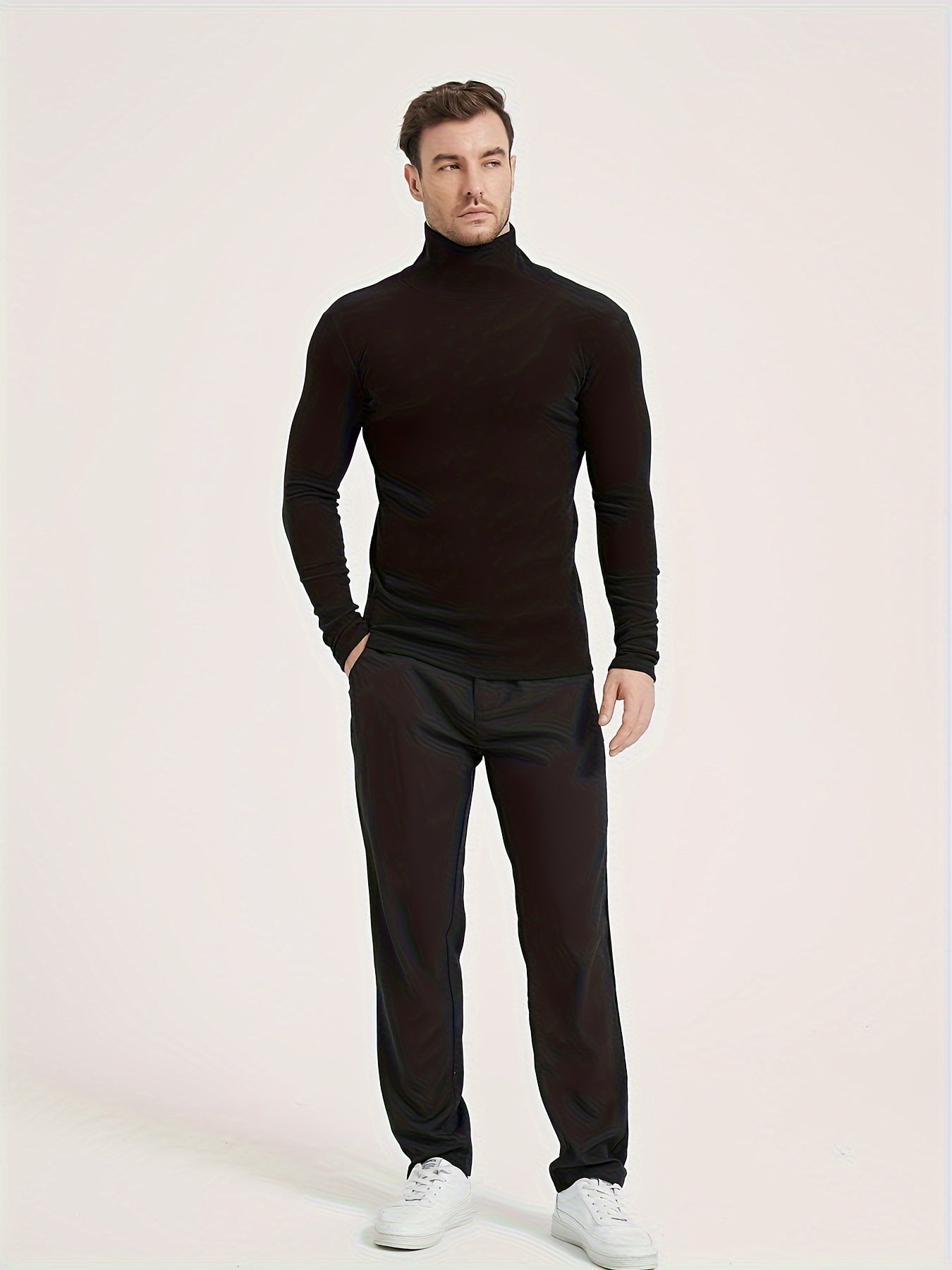 2pcs Men's Long Sleeve Turtleneck Thermal Base Layer - Winter Workout Essential