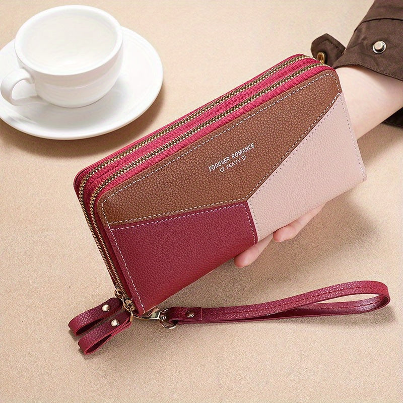 Large Colorblock Clutch Bag Zipper Coin Purse with Wristband