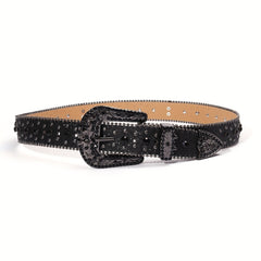 Glitter Buckle Rhinestone Belt Boho PU Leather Western Rivet Jeans Pants Women