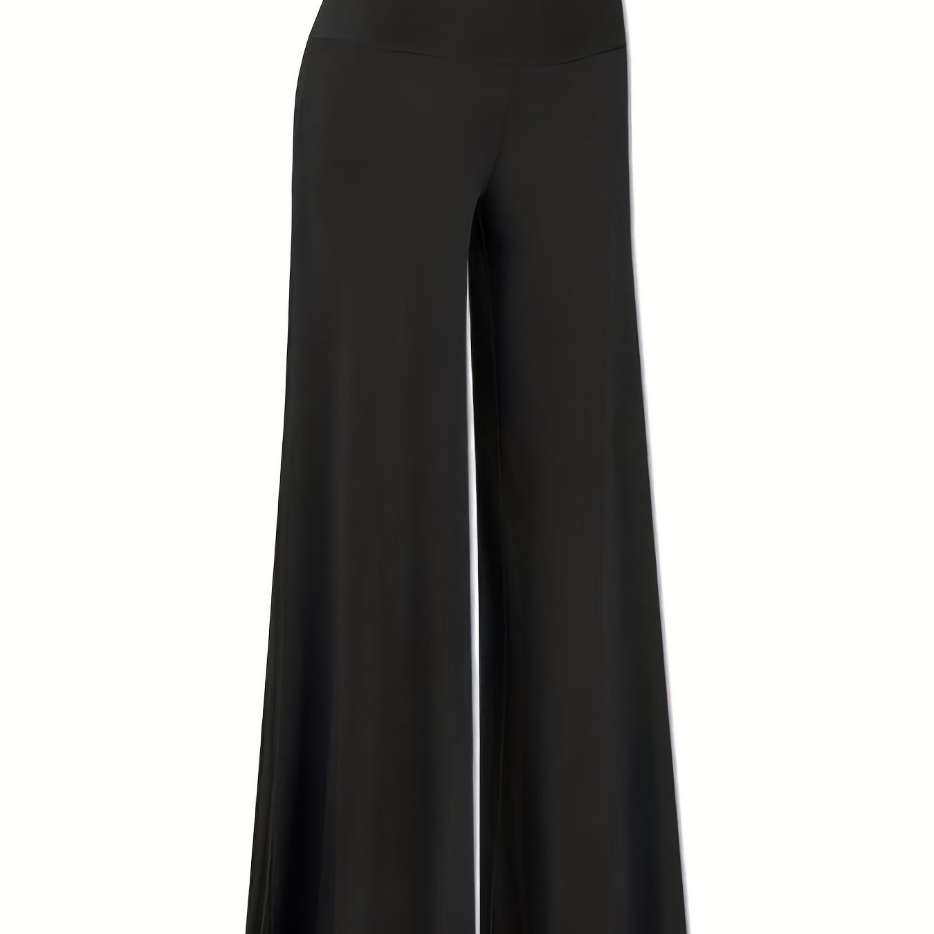  Pants Women's Plus Solid Tummy Control High Rise Wide Leg Trousers