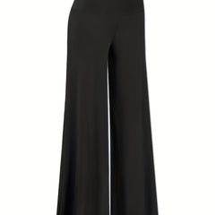  Pants Women's Plus Solid Tummy Control High Rise Wide Leg Trousers