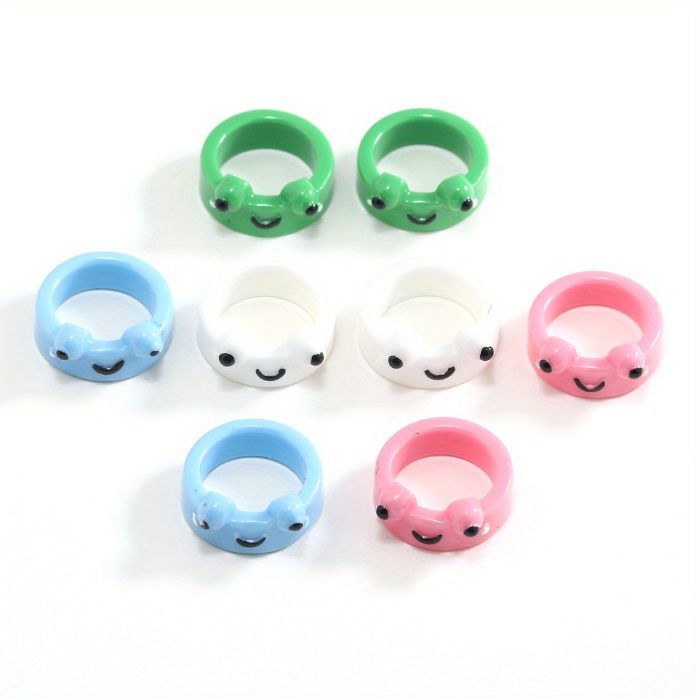 8pcs Cartoon Frog Resin Rings for Girls Party Holiday Gift